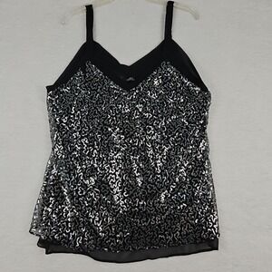 Modern Movement Camisole Women XL Black Chiffon Silver Sequin Edgy Concert